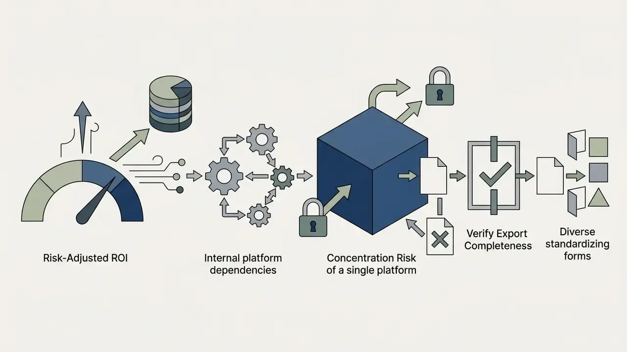 Gauge and gears feeding into a cube platform that outputs verified files and standardized document forms