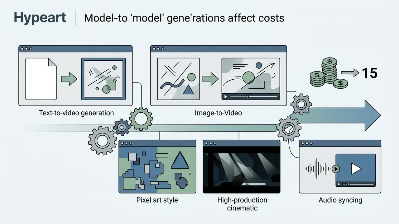 Visual breakdown of Pika Labs AI video generator features and their 15 credit cost for various outputs
