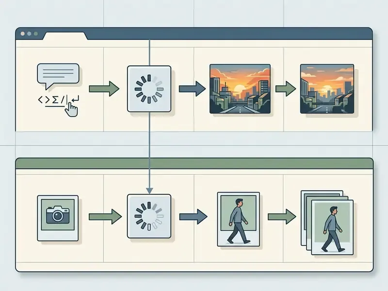 Comparison table displaying sequential steps for text-to-video and image-to-video generation processes