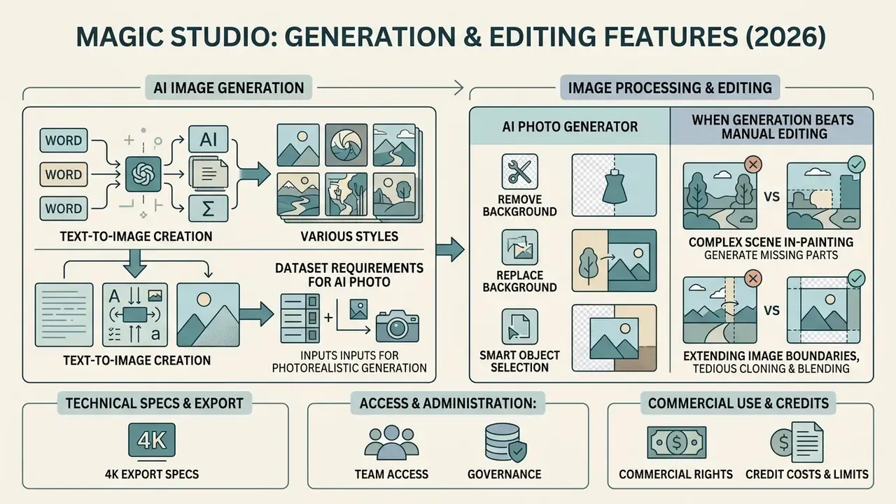 Diagram comparing AI image generation workflows with photo processing and editing capabilities