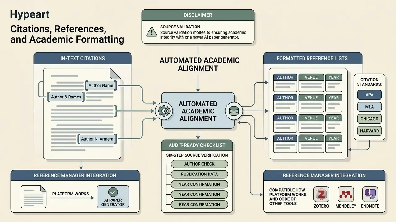 Diagram showing the workflow of aligning in-text citations with reference lists and audit checklists