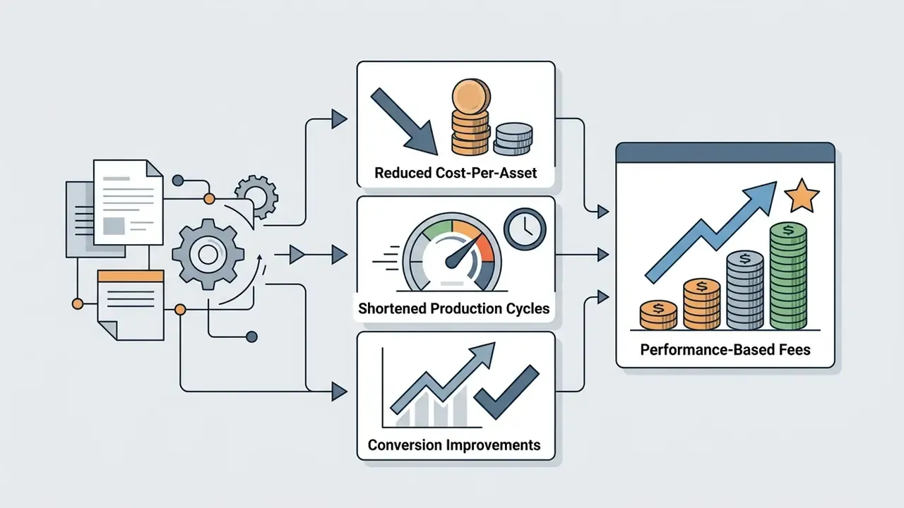 Documents and gears feeding into operational metrics that result in performance-based fee growth