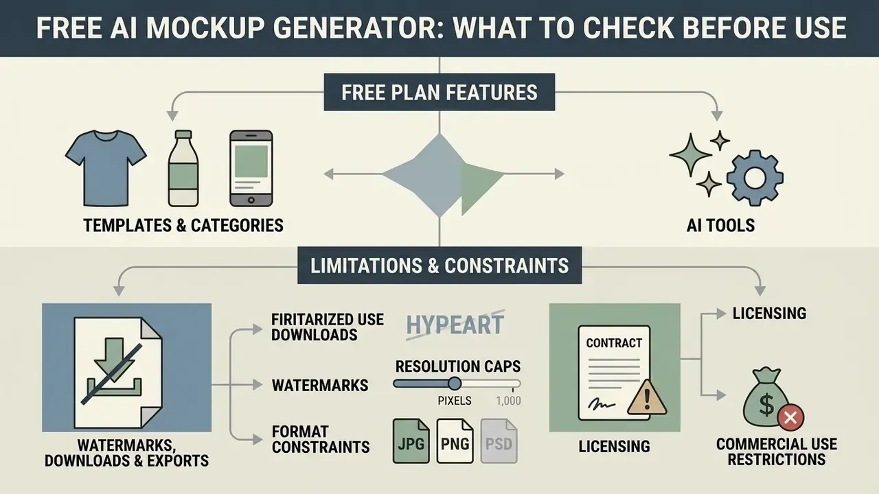Summary chart comparing free plan features against potential usage limitations and licensing constraints