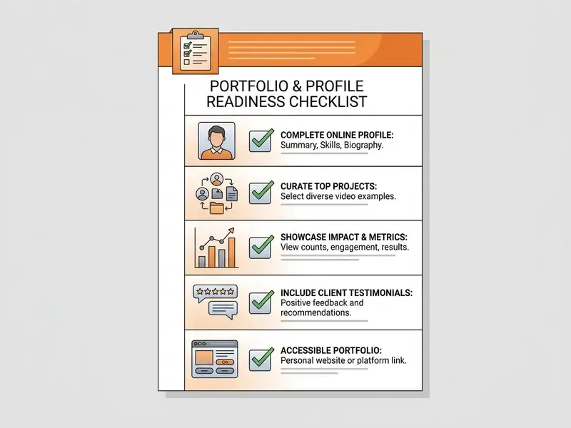 Checklist showing five essential steps for professional profile and portfolio preparation