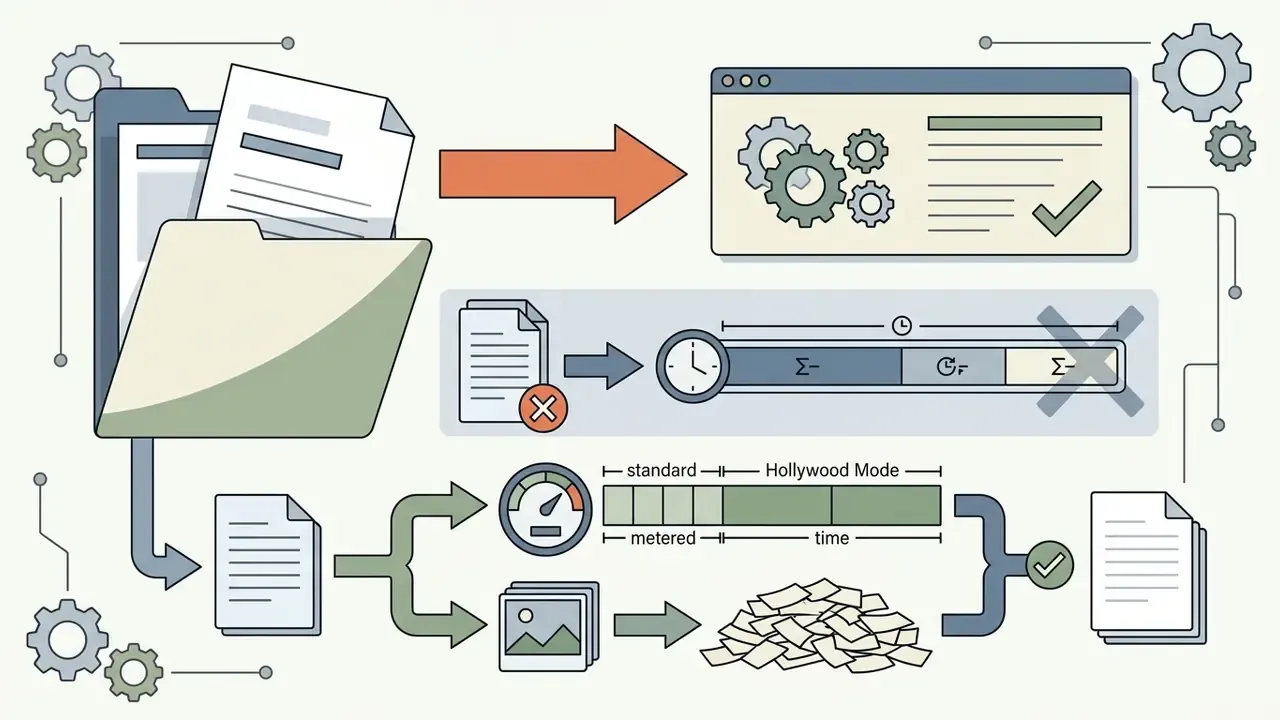 Flowchart showing file inputs processed through a meter and image stack to reach a verified output