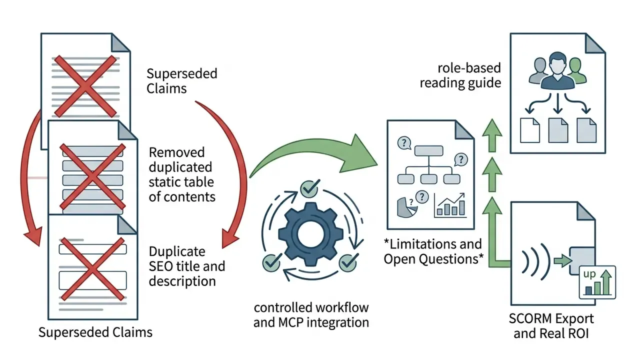 Superseded documents processed through a gear system to generate updated reading guides and SCORM exports