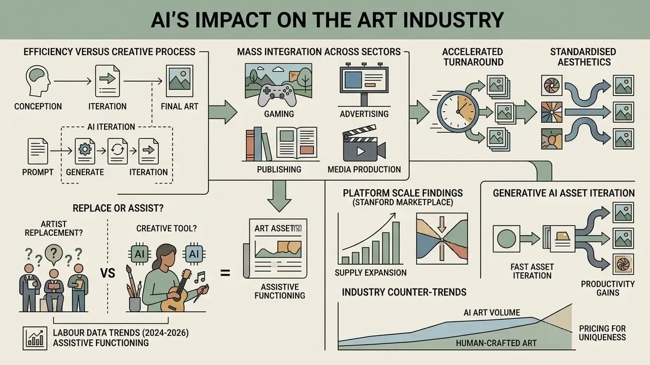 Diagram showing how AI integration accelerates asset production and impacts the creative industry standards
