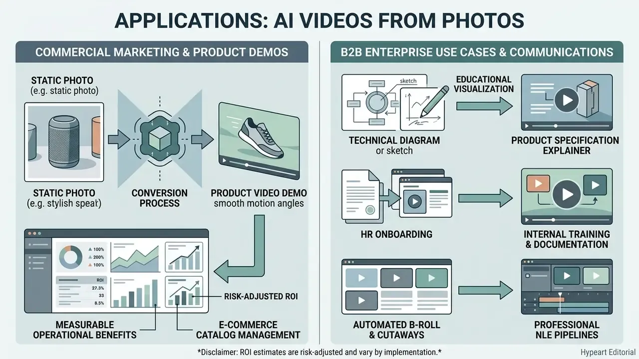 Overview of commercial and B2B enterprise applications for how to make an AI video from a photo