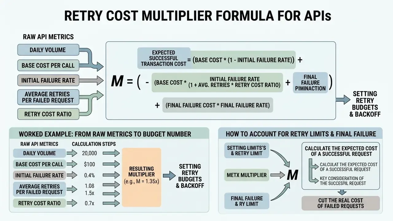 Mathematical breakdown of the API retry cost multiplier including variable inputs and a worked example