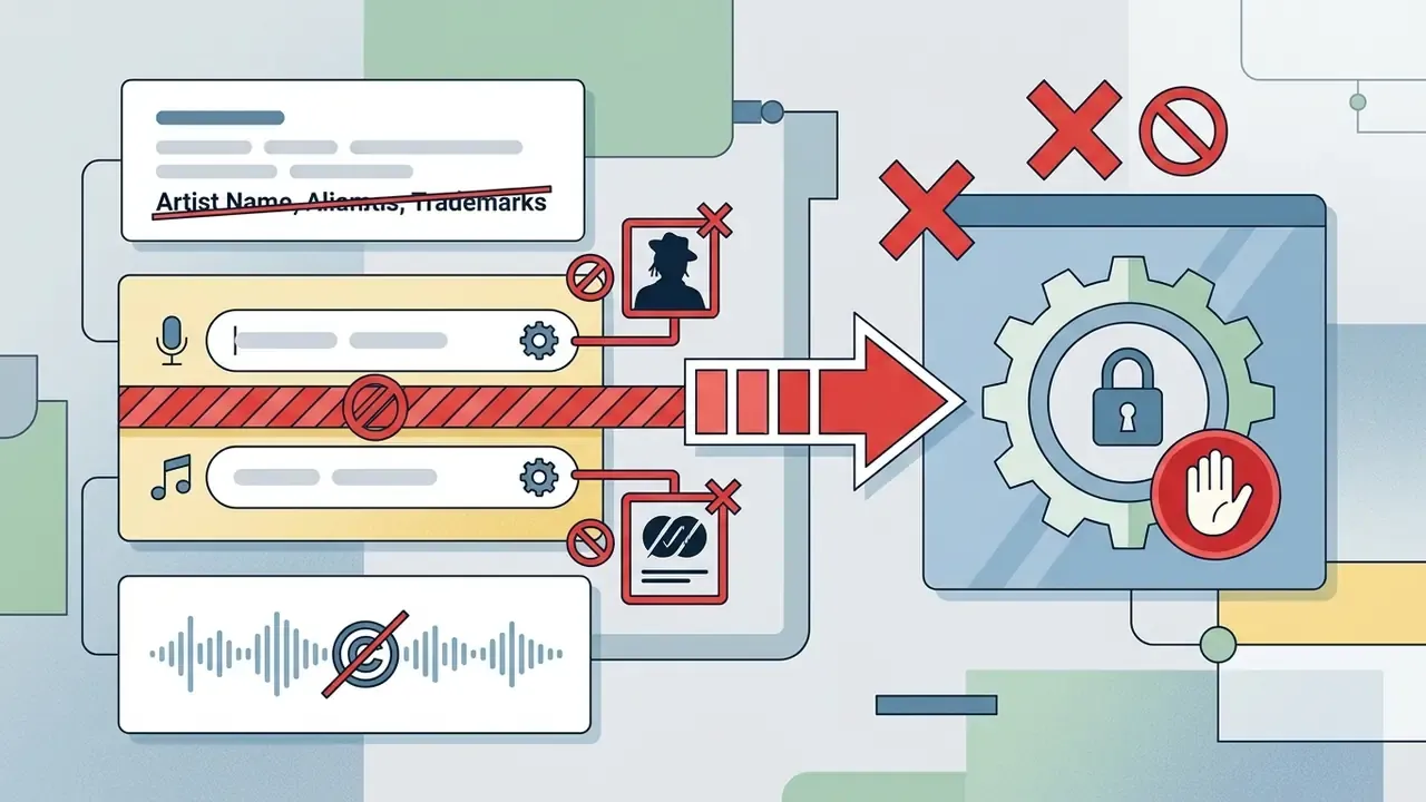 Red arrow blocking input fields and copyrighted audio from reaching a locked gear mechanism