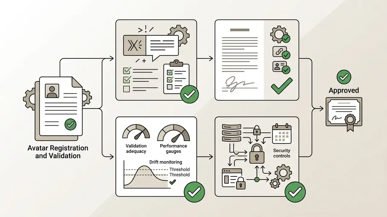 Sign-off matrix showing review steps for marketing, legal, model risk, and security compliance