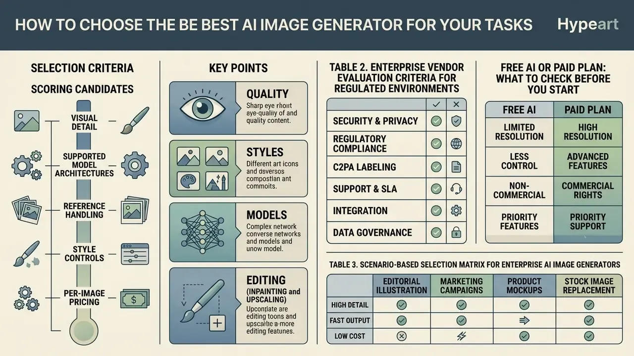 Comparison table and criteria guide for selecting an AI art generator for professional use