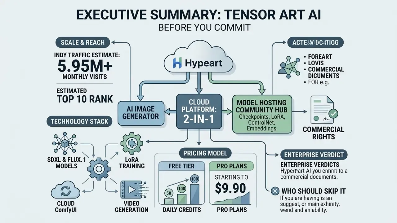 Infographic showing a cloud platform for AI image generation and model hosting with key metrics