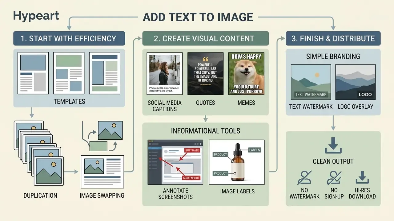 Three-step diagram showing template usage, content creation, and final branding for digital graphics