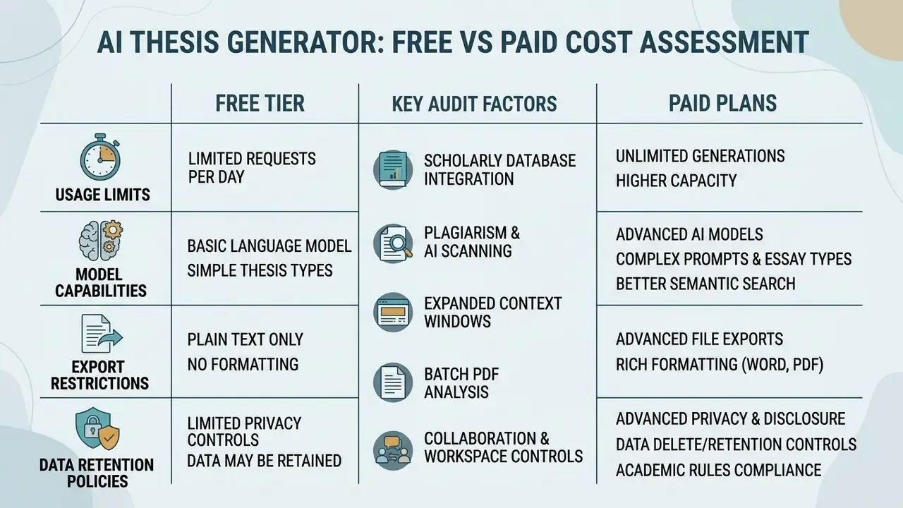 Comparison table contrasting features of free and paid academic writing tools across four audit categories