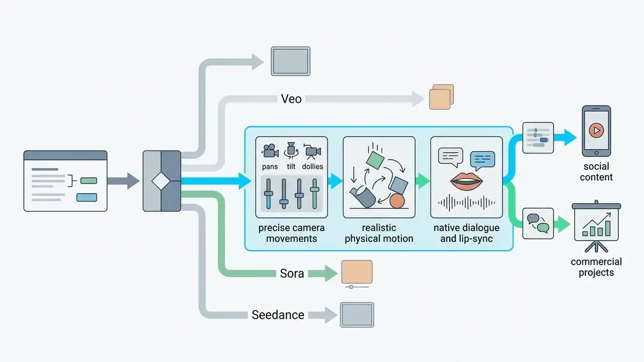 System architecture showing camera controls, physics, and lip-sync processing for video production