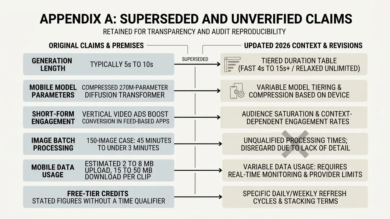 Comparison table contrasting original technical claims with updated 2026 context and revisions