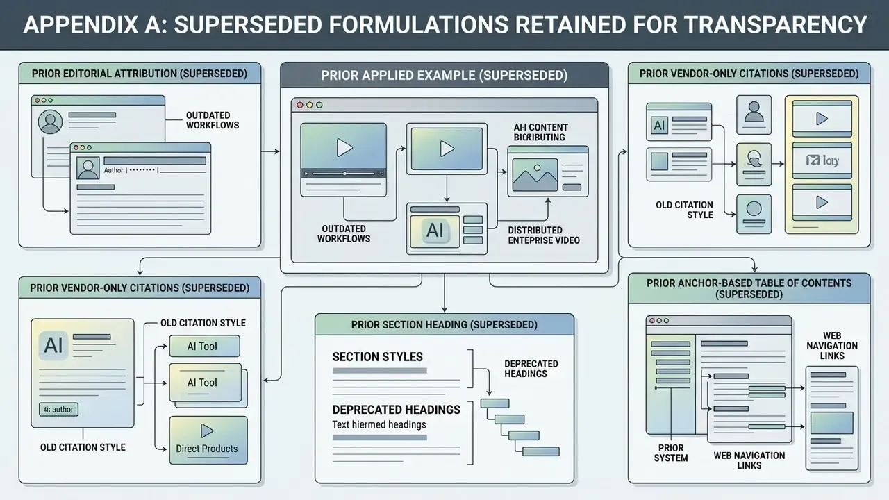 Infographic showing five boxes of superseded documentation styles including attribution and citation methods