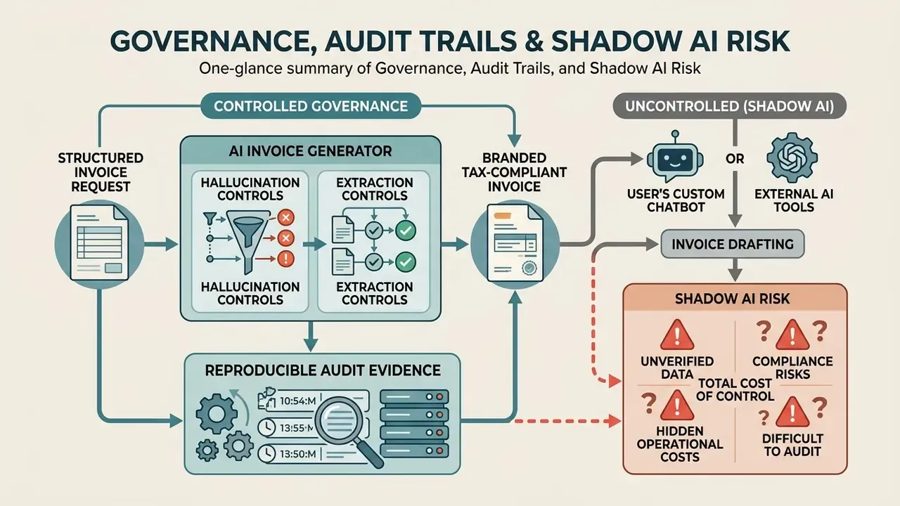 Diagram contrasting controlled AI workflows with risks associated with unregulated shadow AI tools