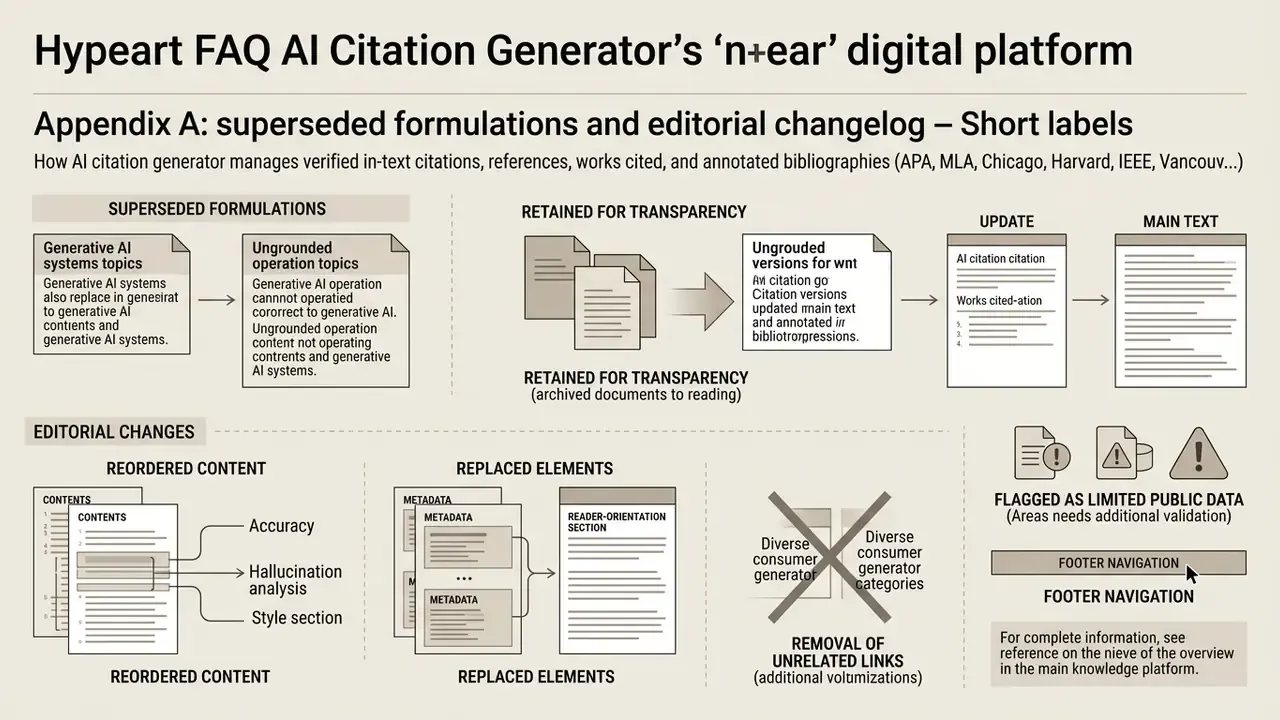 Document showing editorial changelog process for updating citation formulations and content organization