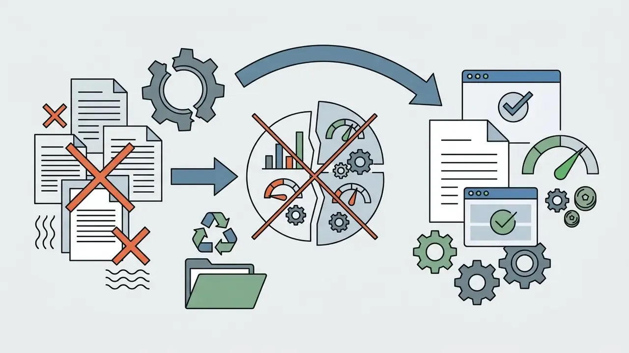 Visual representation showing the transition from discarded documents to verified digital processes