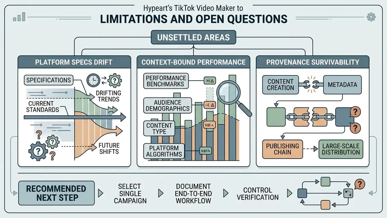 Diagram detailing three unsettled areas of video production including spec drift and provenance issues