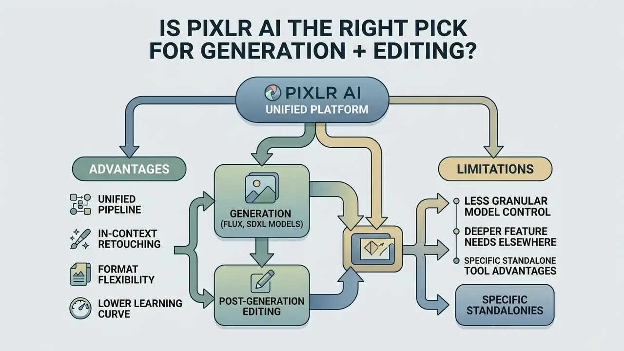 Comparison of unified platform advantages versus limitations for image generation and editing workflows