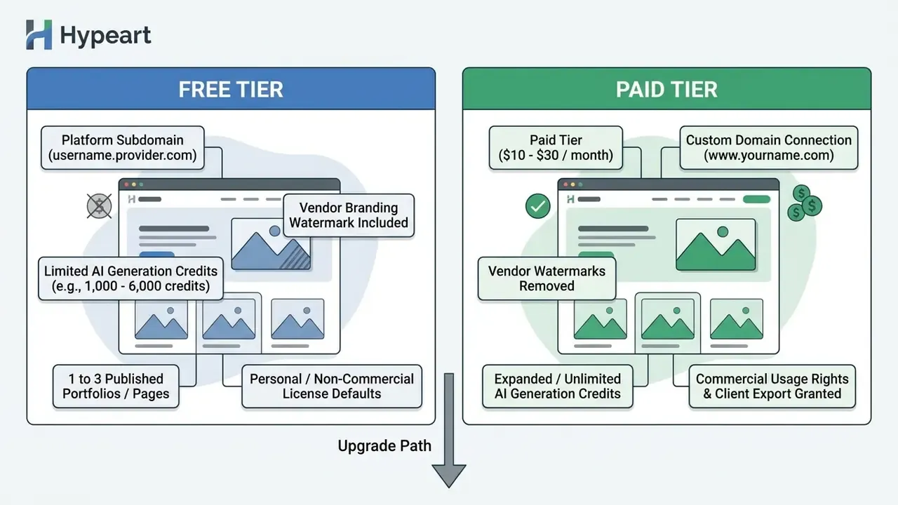 Comparison chart detailing features and limitations of free versus paid subscription service tiers