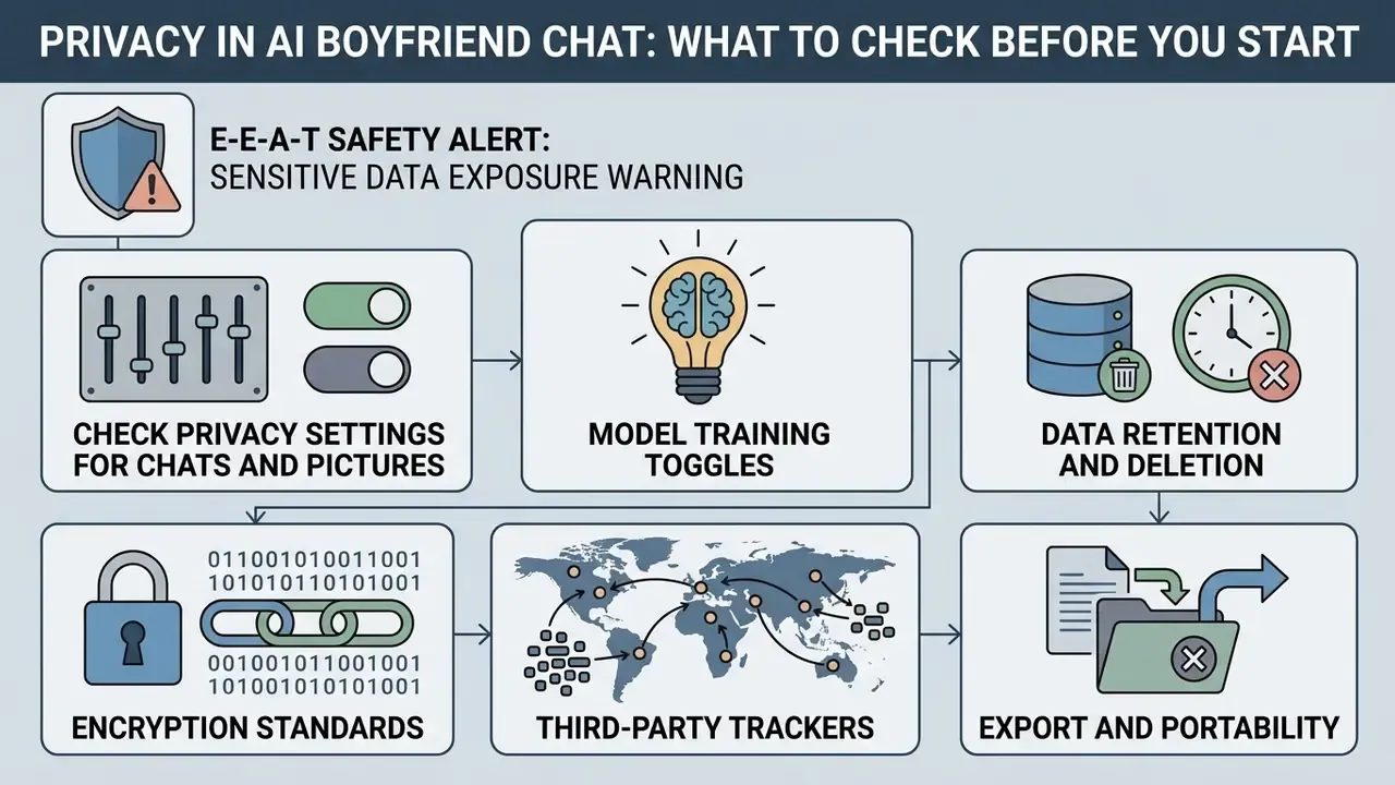 Infographic showing essential data security steps for virtual chat users through icons and labels