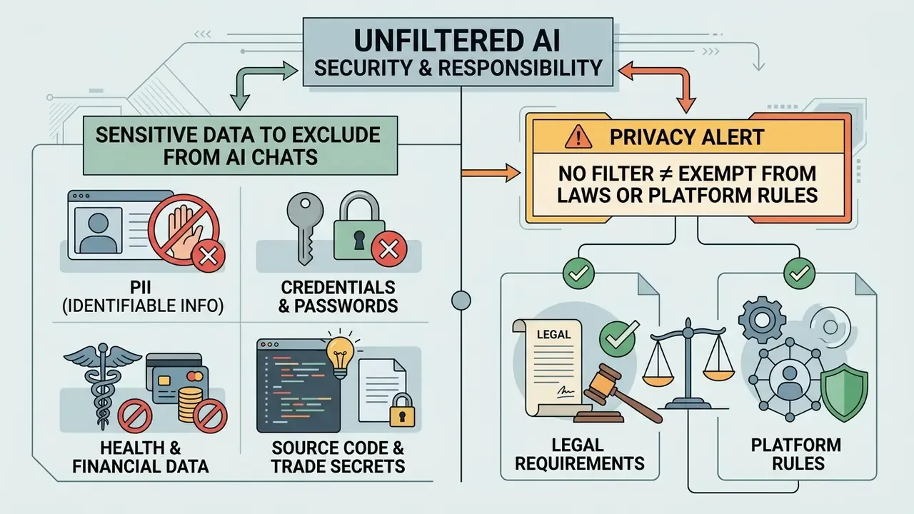 Summary of data protection categories to exclude from AI chats and legal compliance obligations