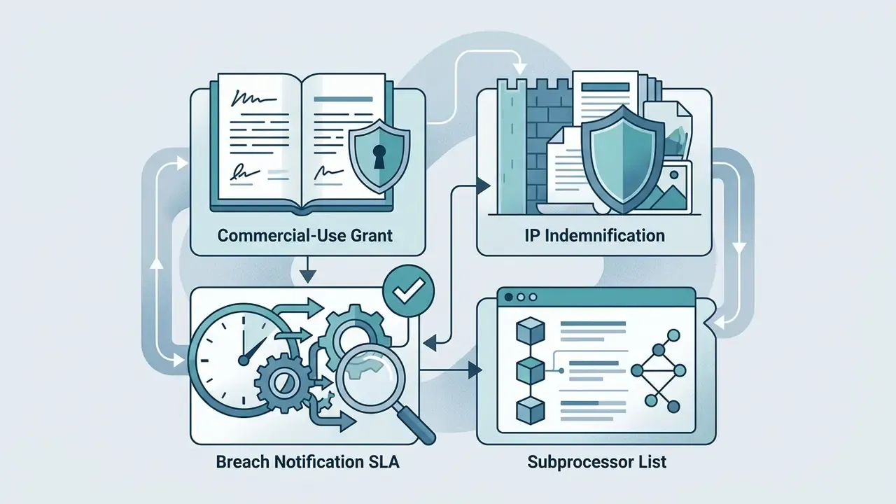 Four interconnected panels showing a book, shield, clock, and list icons representing legal requirements