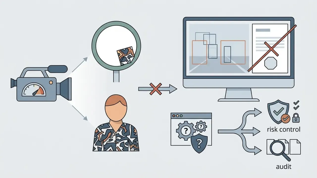 Camera capturing patterned subjects that trigger classification errors requiring risk control and audit