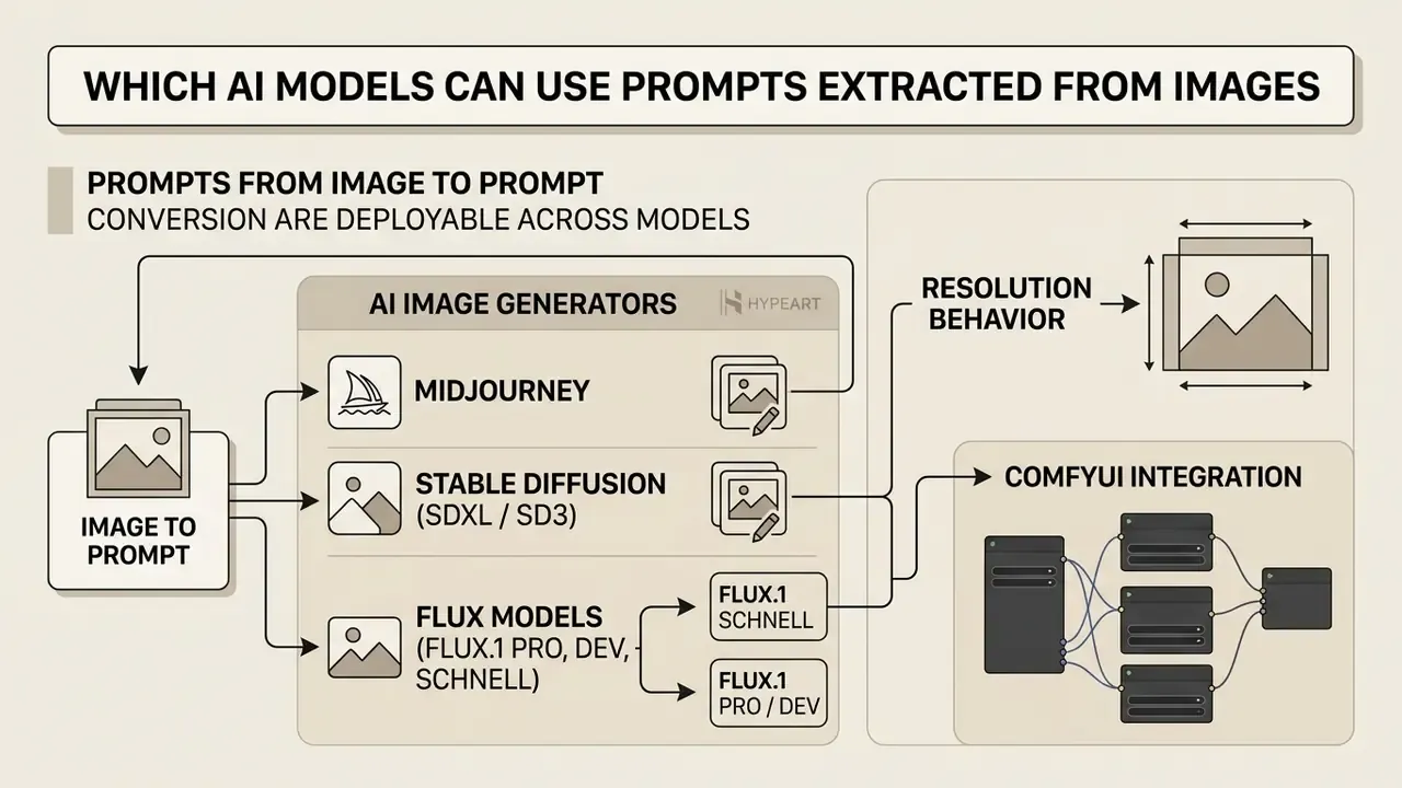 Network map showing how visual inputs connect to various generative models and ComfyUI workflows