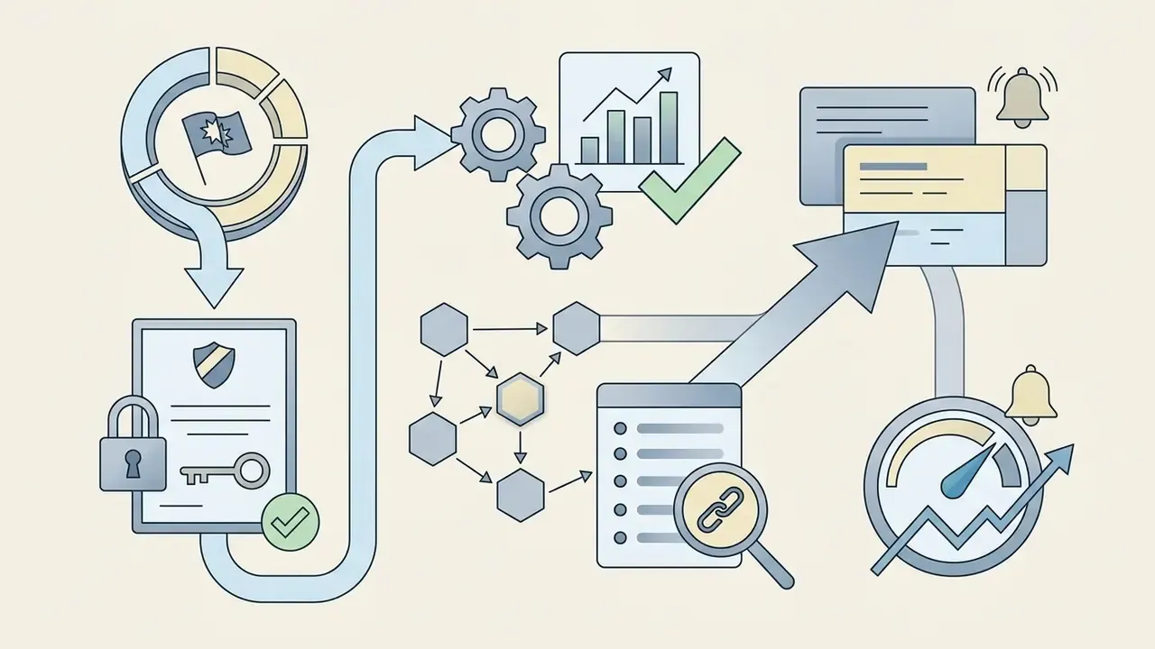 Flow of regional data residency through compliance checks, sub-processor lists, and notification systems