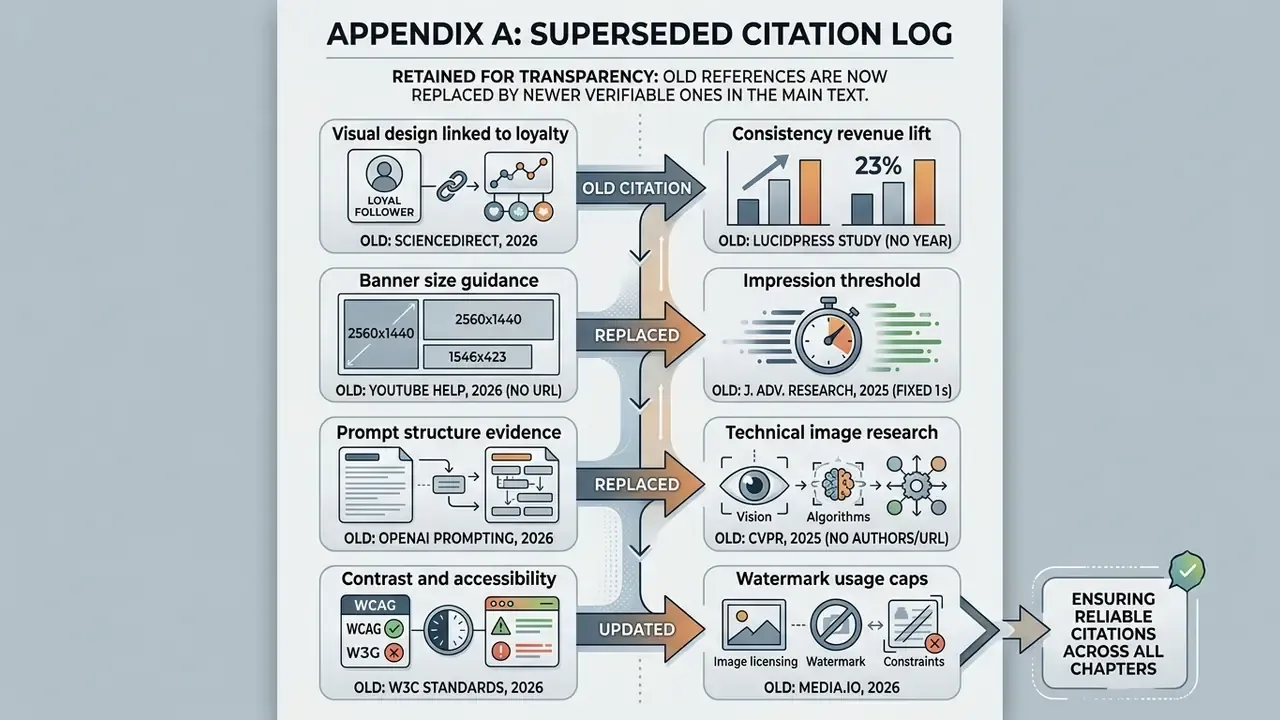 Infographic showing a list of superseded research citations and their updated replacements