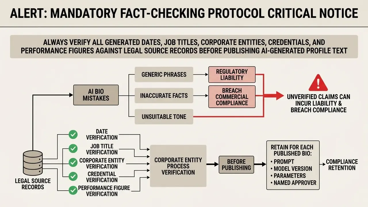 Diagram showing the risks of AI errors and a mandatory verification process for legal compliance