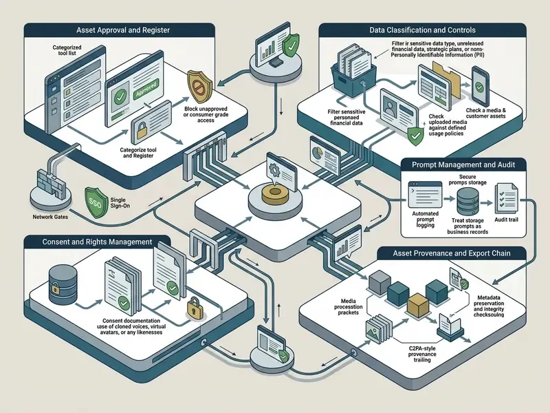 Diagram illustrating enterprise data governance workflows for asset approval, classification, and audits