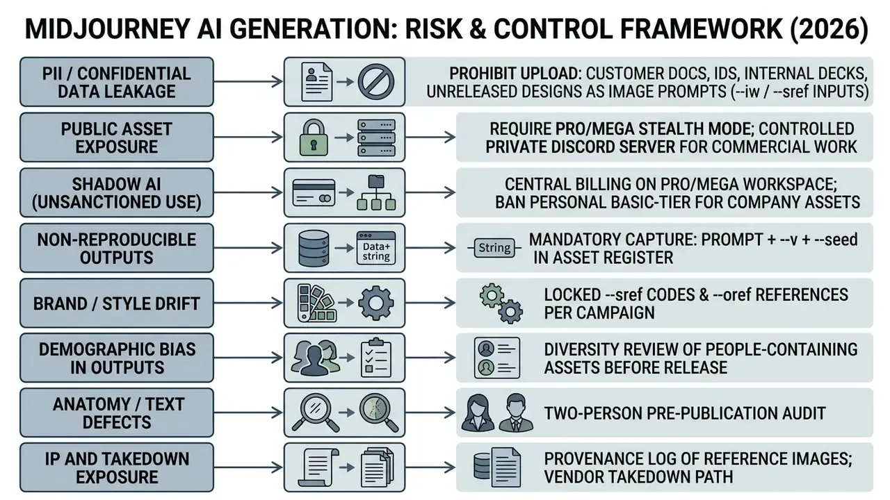 Structured framework mapping Midjourney AI risks to specific operational controls and mitigation strategies