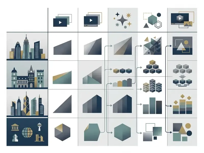 Matrix chart comparing global city types against various video production workflows and output formats