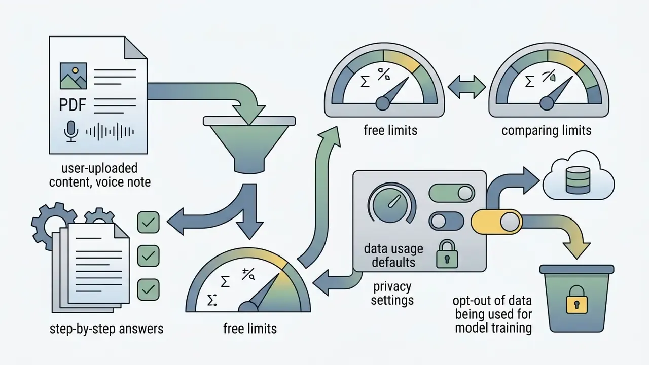 PDF and voice inputs flowing through a processor to generate answers while managing privacy settings
