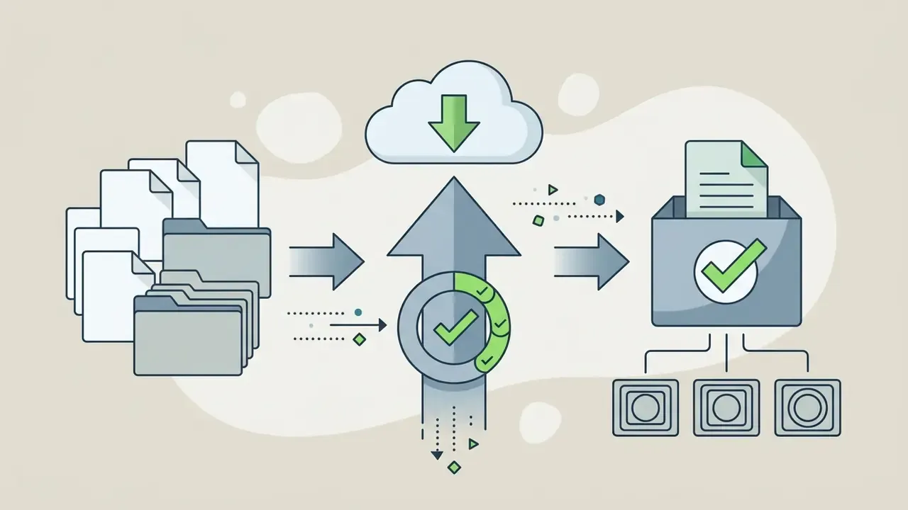 Files moving through a cloud processing system to be exported as a cleaned asset
