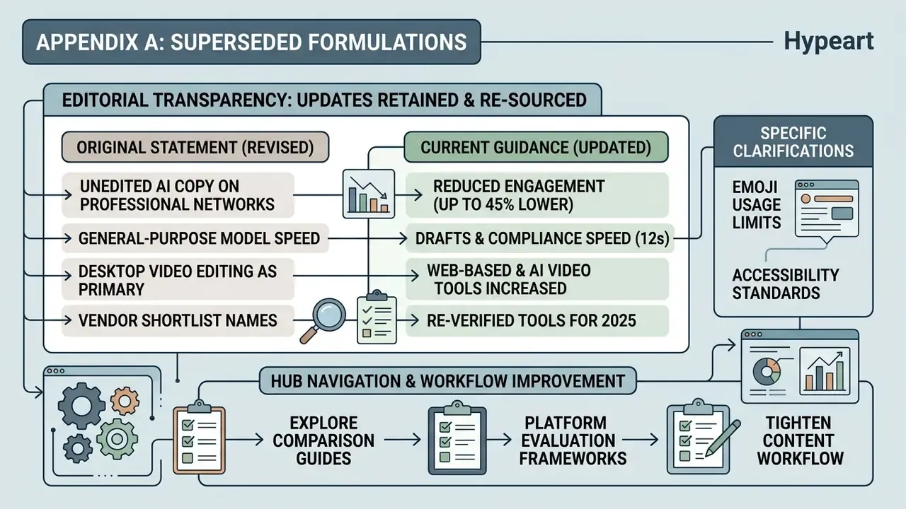 Comparison table linking original statements to updated guidance alongside a workflow improvement diagram