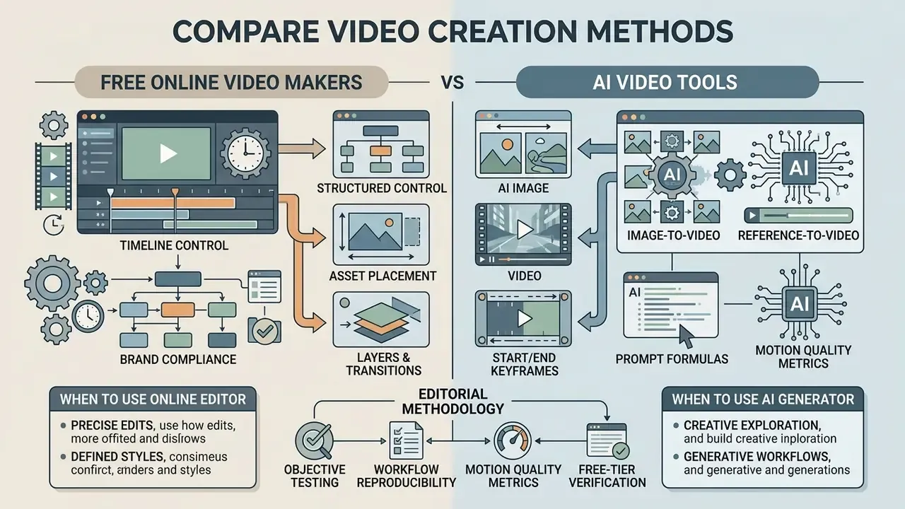 Comparison chart contrasting manual timeline editing features with automated AI video generation workflows