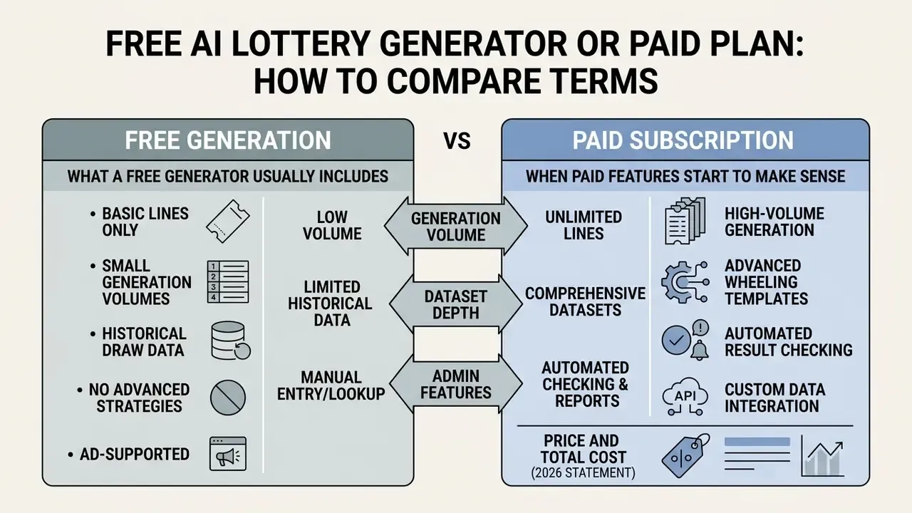 Comparison table contrasting features of free lottery tools against paid subscription services