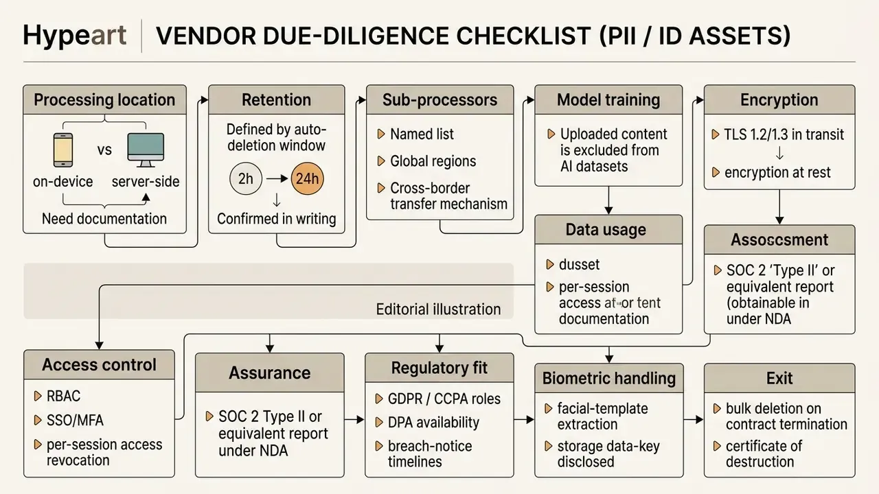Flowchart outlining security and compliance criteria for processing PII and ID documents