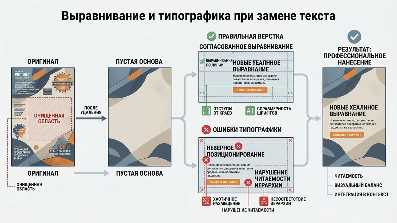 Diagram showing correct alignment and typography rules for adding new text to an image background