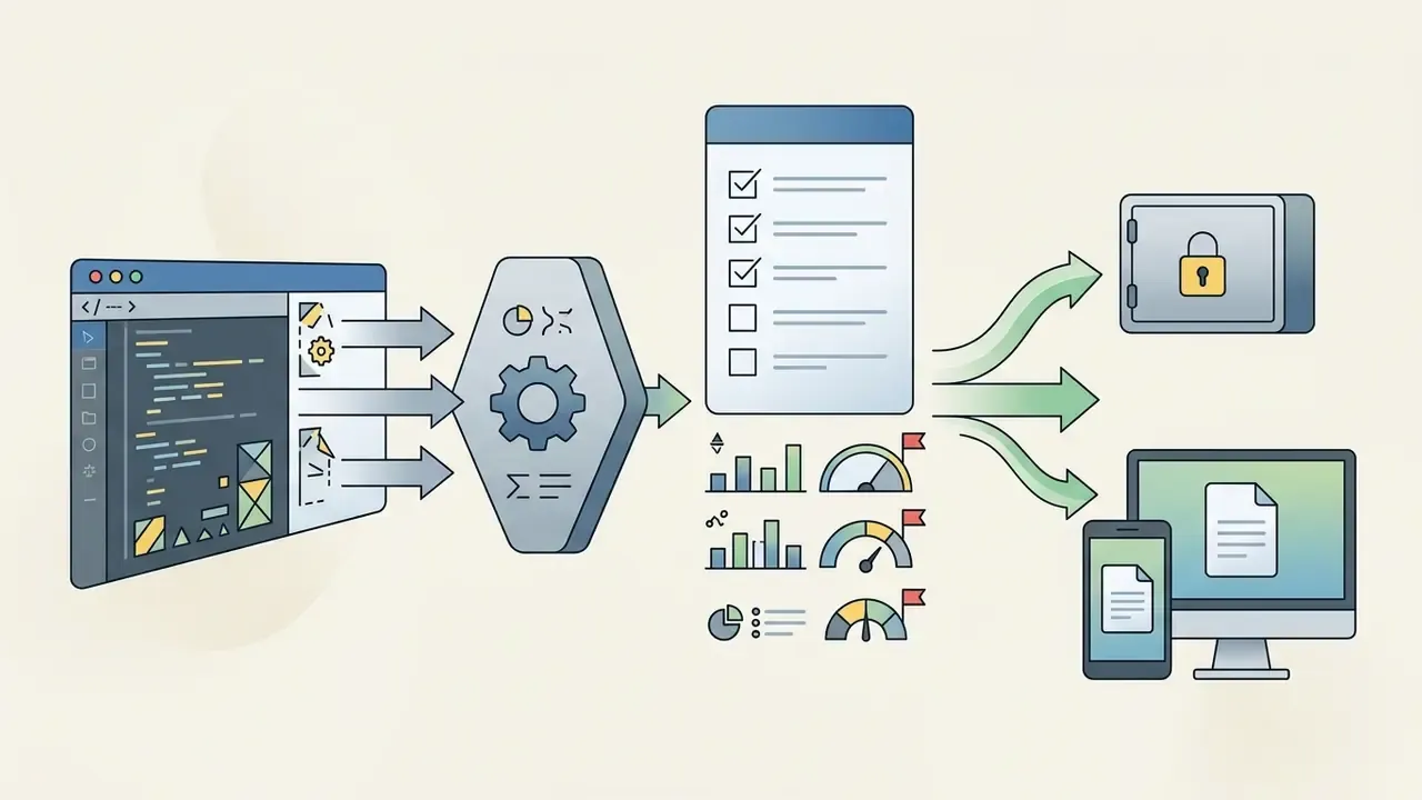 Browser developer tools analyzing network requests to populate a security checklist for safe data extraction