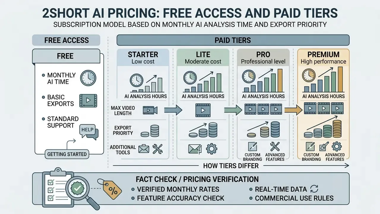 Comparison table outlining subscription levels based on monthly analysis time and export priority