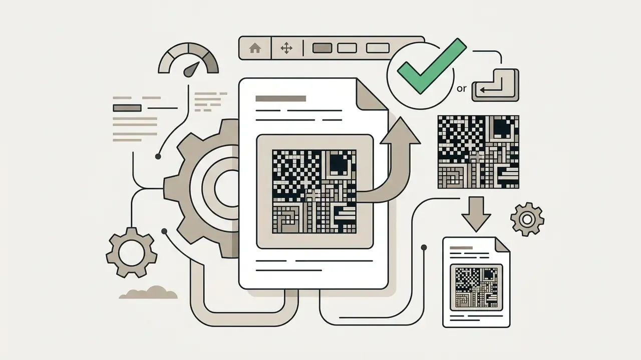Line art showing a document icon being processed as a Smart Object to enable non-destructive scaling