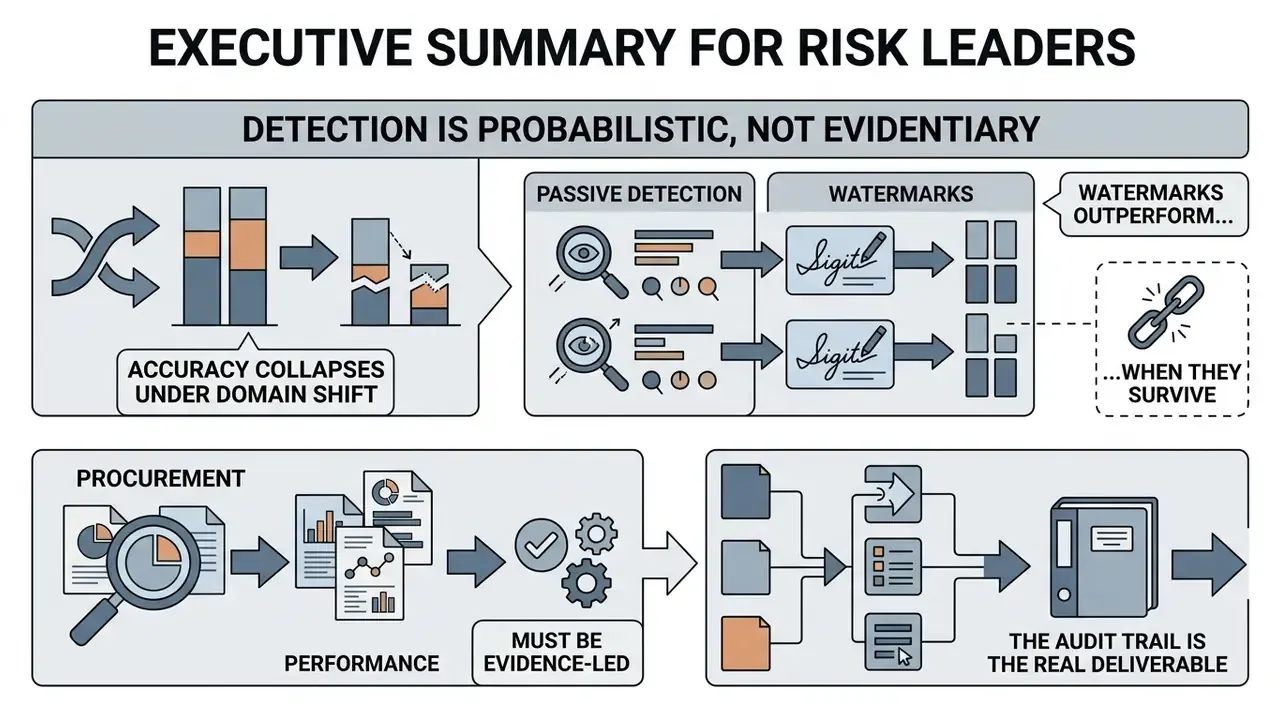 Flowchart comparing passive detection and watermarking methods for AI image verification processes